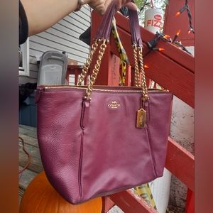 Coach Purple Pebble Ava Chain Tote
